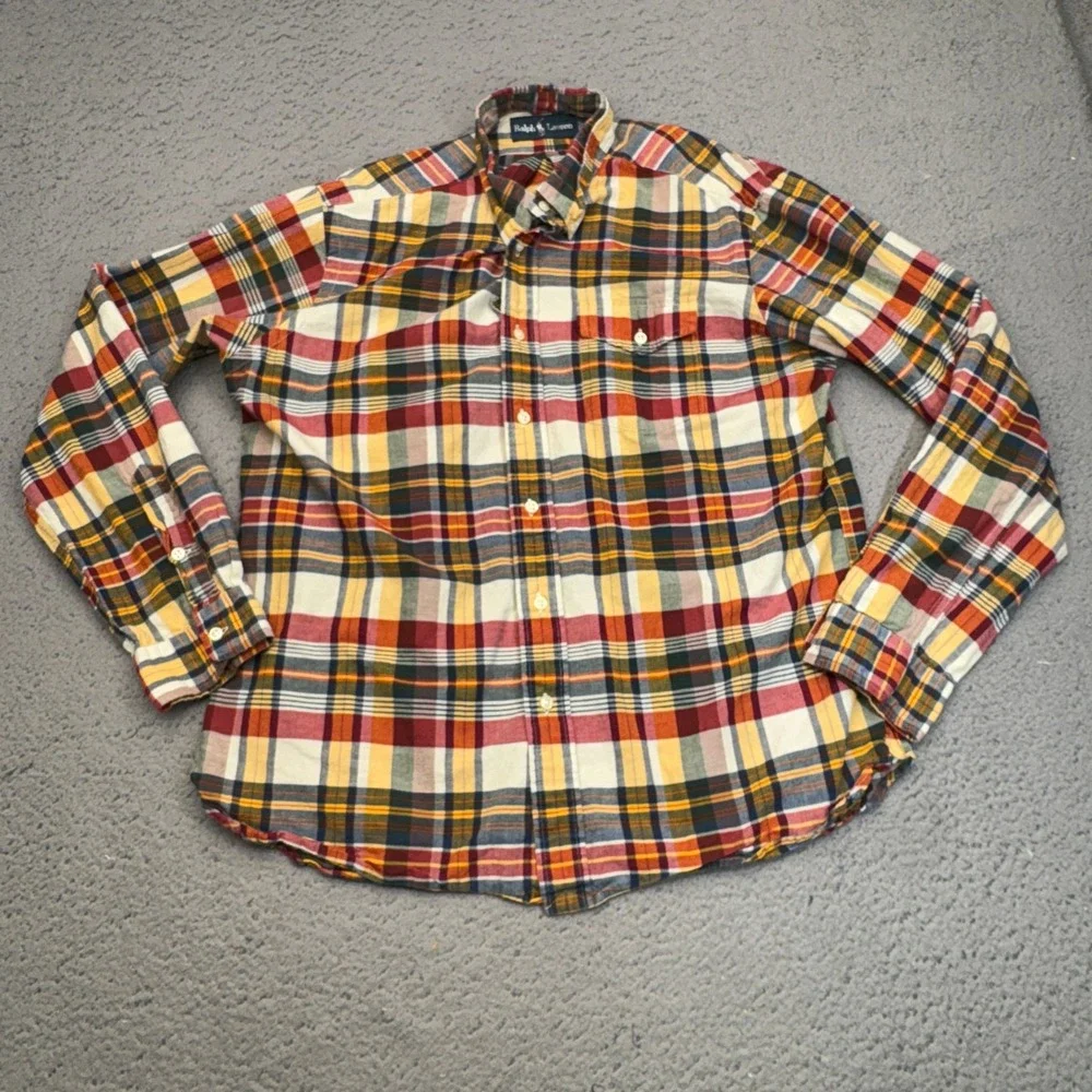 Vintage Polo Ralph Lauren Shirt Mens Large Blue Red Plaid Button Down Casual 90s